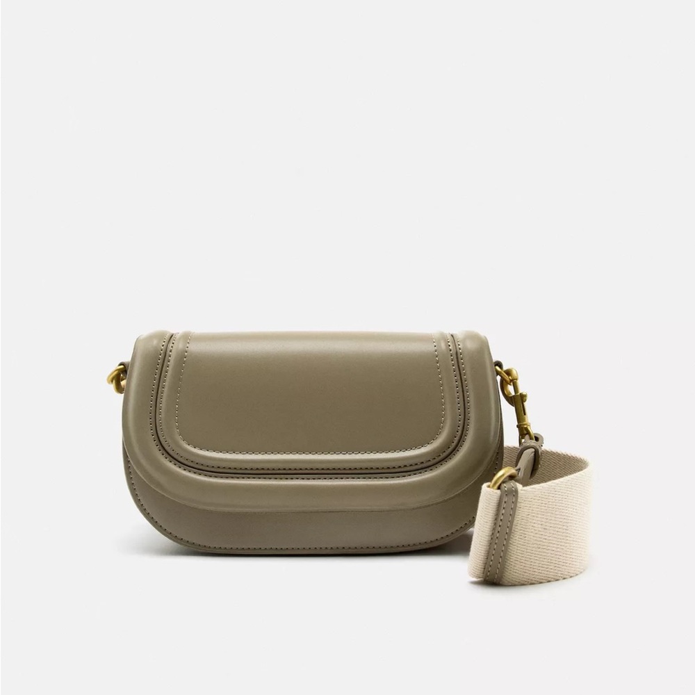Zara Tan Crossbody Bag with Gold Hardware and Saddle Shape